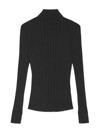 Saint Laurent Ribbed-knit Polo Top In Schwarz
