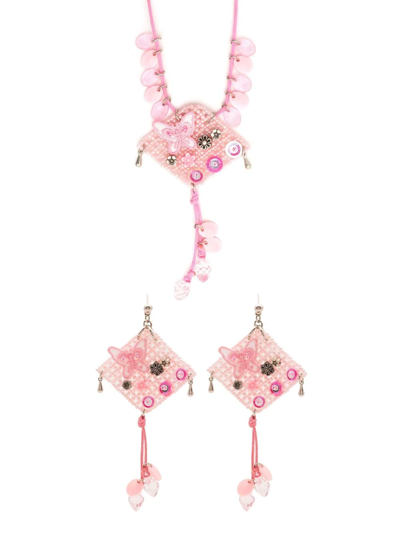 Shop Amir Slama Bead-embellished Pendant In Pink