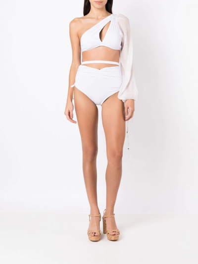 Shop Amir Slama One-shoulder Long-sleeve Bikini Set In White