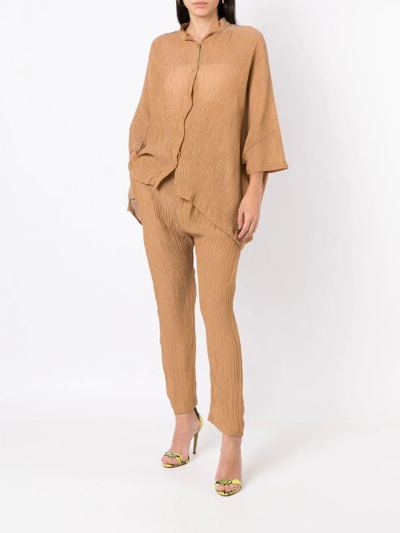 Amir Slama Crinkle-effect Silk Trousers In Brown