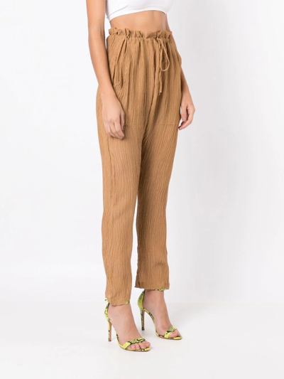 Amir Slama Crinkle-effect Silk Trousers In Brown