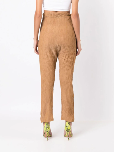 Amir Slama Crinkle-effect Silk Trousers In Brown
