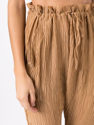 Amir Slama Crinkle-effect Silk Trousers In Brown