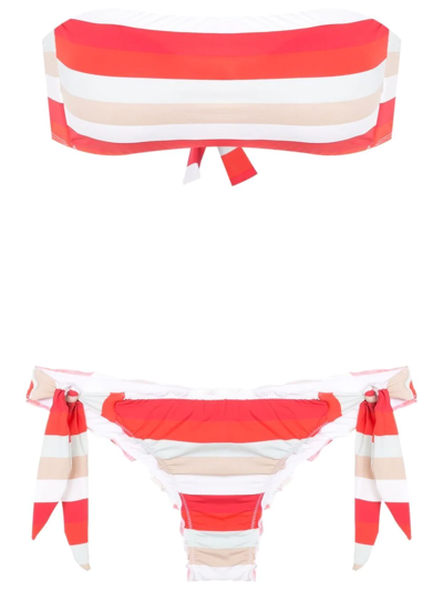 Amir Slama Frufru Striped Bandeau Bikini Set In Red