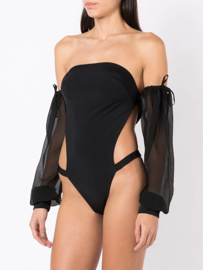 Shop Amir Slama Off-shoulder Sleeve Swimsuit In Black