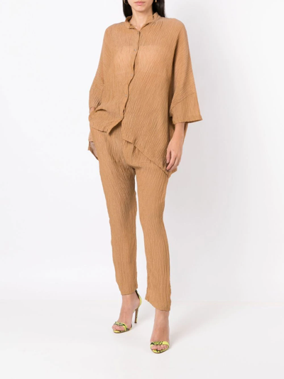 Amir Slama Crinckled-finish Silk Shirt In Brown