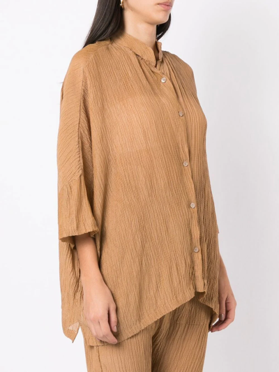 Amir Slama Crinckled-finish Silk Shirt In Brown