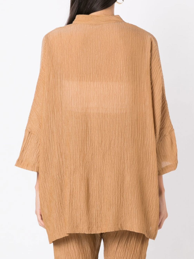Shop Amir Slama Crinckled-finish Silk Shirt In Brown