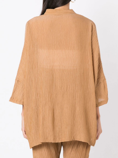 Amir Slama Crinckled-finish Silk Shirt In Brown