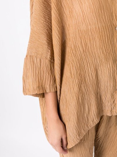 Amir Slama Crinckled-finish Silk Shirt In Brown