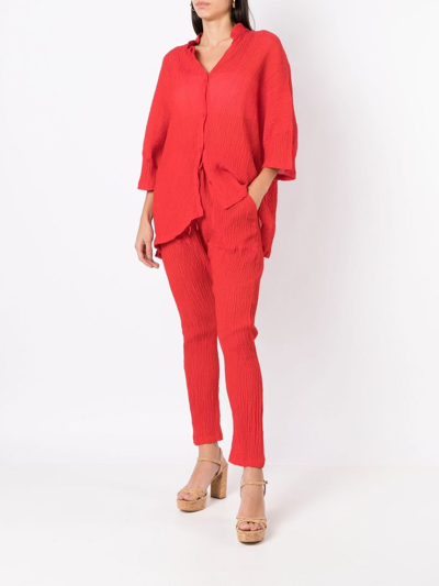 Amir Slama Crinkle-effect Silk Trousers In Red