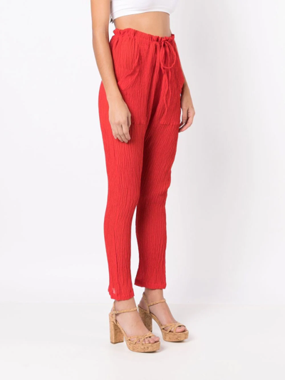 Amir Slama Crinkle-effect Silk Trousers In Red