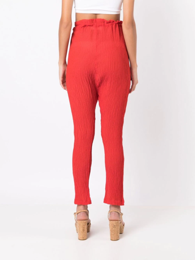 Amir Slama Crinkle-effect Silk Trousers In Red