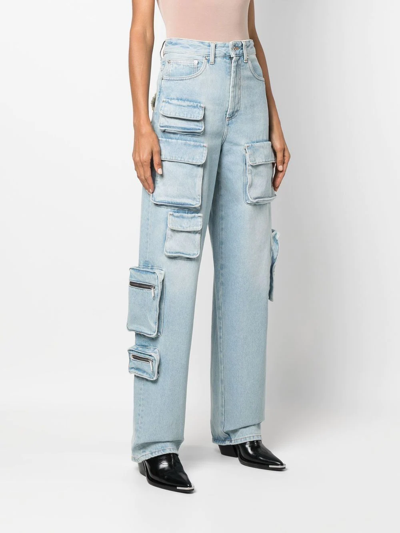 Off-white Bleach Multipocket Cargo Jeans In Blue