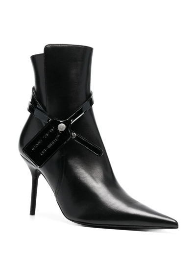 Off-white 110mm Zip Tie Leather Ankle Boots In Schwarz