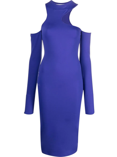 Shop Off-white Asymmetric Long-sleeve Midi Dress In Violett