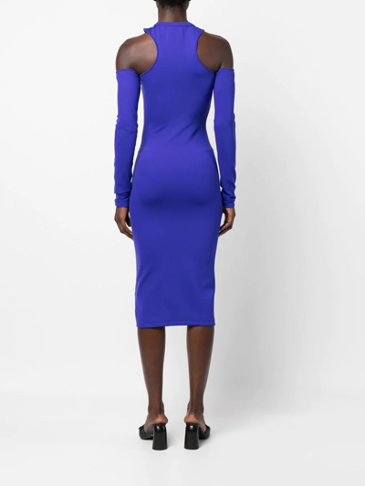 Shop Off-white Asymmetric Long-sleeve Midi Dress In Violett