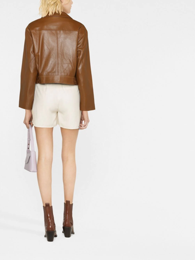 Shop Alberta Ferretti Cropped Zipped Leather Jacket In Braun