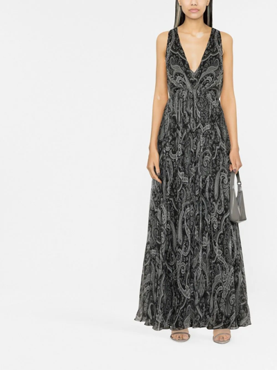 Etro Long Dress In Black Silk Chiffon With Paisley Print In Schwarz