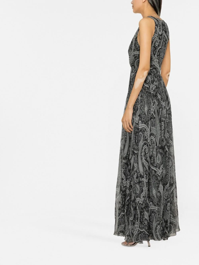 Etro Long Dress In Black Silk Chiffon With Paisley Print In Schwarz