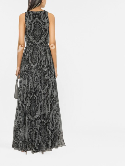 Etro Long Dress In Black Silk Chiffon With Paisley Print In Schwarz