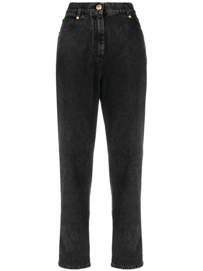 Shop Balmain High-waisted Slim-cut Jeans In Schwarz