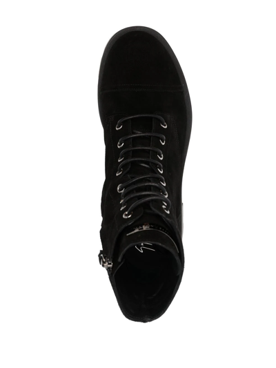 Giuseppe Zanotti Rombos Suede Combat Boots In Schwarz