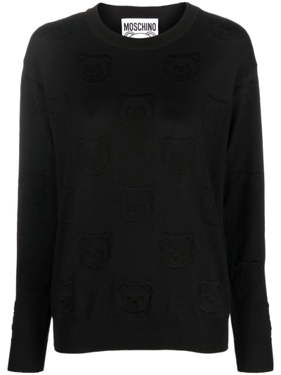 Shop Moschino Teddy-jacquard Virgin Wool Jumper In Black