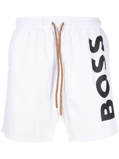 Shop Hugo Boss Octopus Logo Swim Shorts In Weiss