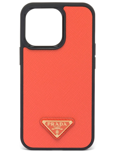 Shop Prada Triangle-logo Iphone 13 Pro Cover In Orange