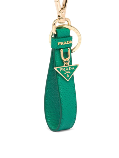 Shop Prada Triangle-logo Leather Keychain In Grün