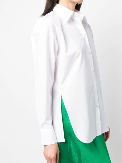 Vince Side-slit Cotton Shirt In Weiss