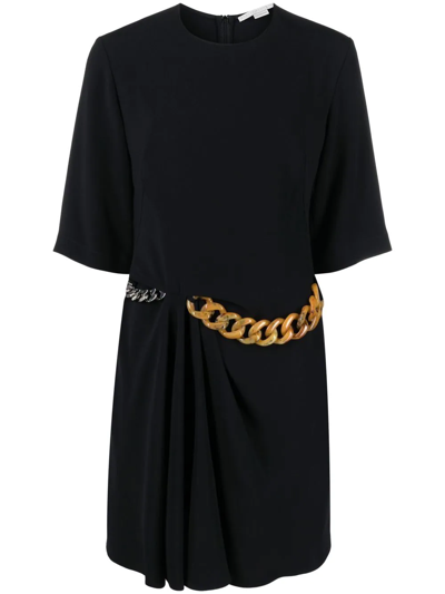 Shop Stella Mccartney Chain-detail Draped Mini Dress In Schwarz