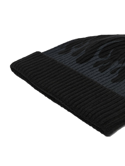 Shop Vision Of Super Flame-embroidered Rib-knit Beanie In Schwarz