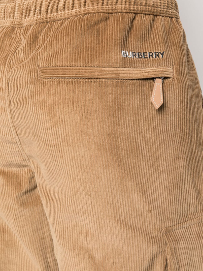 Shop Burberry Logo-plaque Corduroy Cargo Trousers In Nude