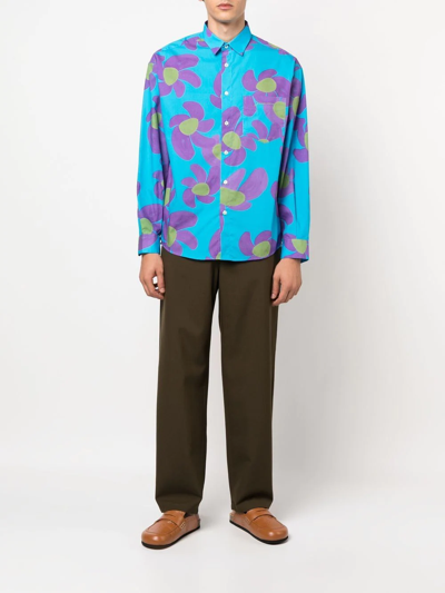 Shop Jacquemus Long-sleeve Floral-print Shirt In Blau