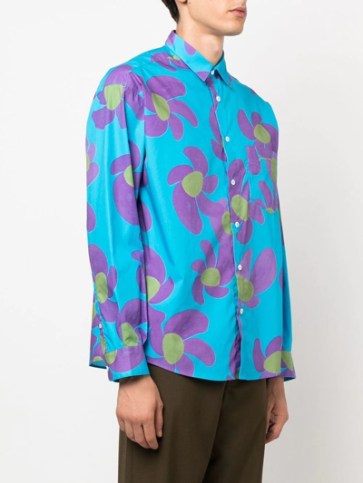 Shop Jacquemus Long-sleeve Floral-print Shirt In Blau