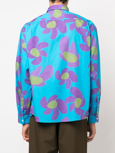 Shop Jacquemus Long-sleeve Floral-print Shirt In Blau