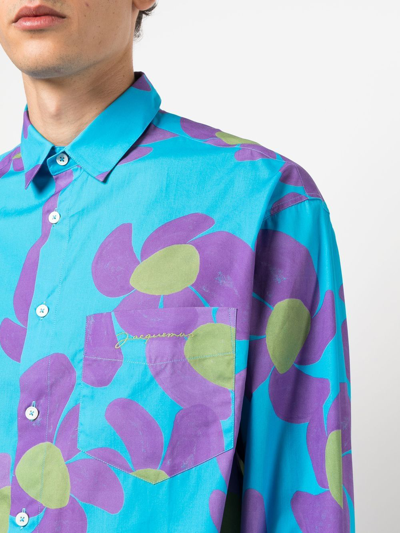 Shop Jacquemus Long-sleeve Floral-print Shirt In Blau