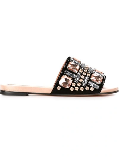Rochas Crystal Embellished Leather Sandals In Pink
