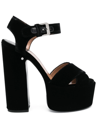 Shop Laurence Dacade 155mm Velvet Platform Sandals In Schwarz