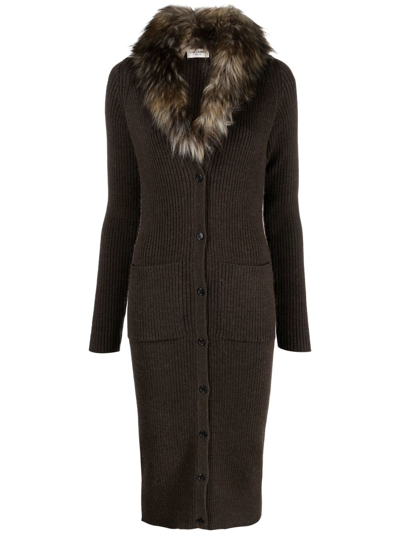 Shop Saint Laurent Faux-fur Detail Cardigan Dress In Braun