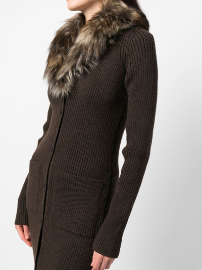 Shop Saint Laurent Faux-fur Detail Cardigan Dress In Braun