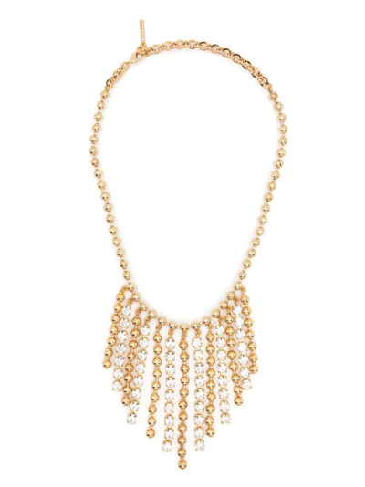 Shop Alessandra Rich Fringed Crystal-bead Embellished Necklace In Gold