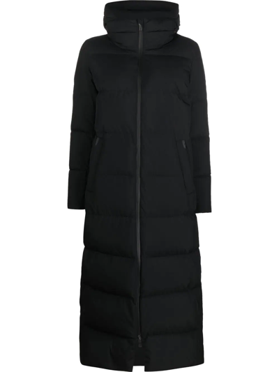 Shop Herno Long Padded Hooded Coat In Schwarz