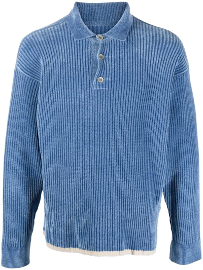 Shop Jacquemus Ribbed Polo Shirt In Blau