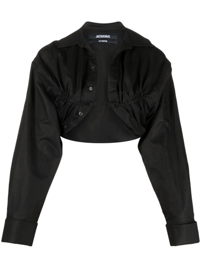 Shop Jacquemus Cropped Long-sleeve Top In Schwarz