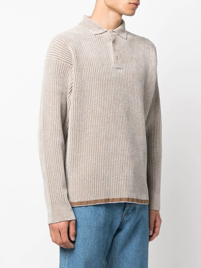 Shop Jacquemus Ribbed Polo Shirt In Nude