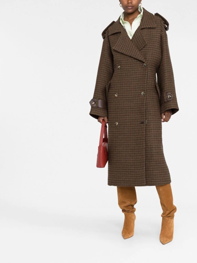 Shop The Mannei Shamali Checked Double-breasted Coat In Braun