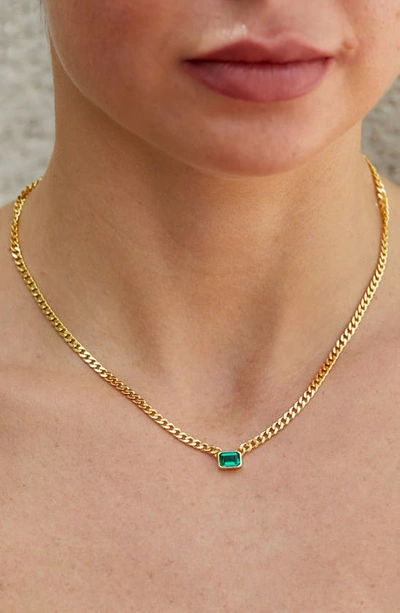 Shop Savvy Cie Jewels 18k Gold Plated Sterling Silver Simulated Emerald Necklace In Green